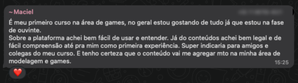 Mensagem do aluno Maciel no grupo da turma