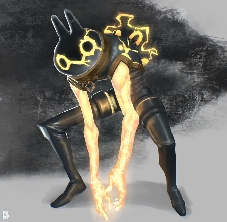 Personagem robótico com energia elétrica