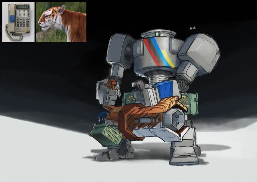 Robô com arma de tigre, concept com referências